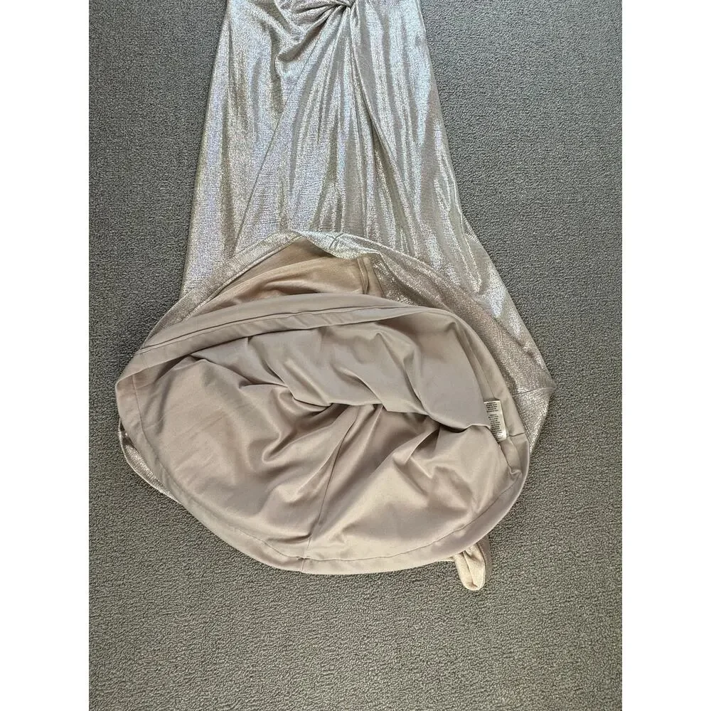 Eliza‎ J Formal Dress Full Length Gown Twist Metallic Silver Sparkly Size 8